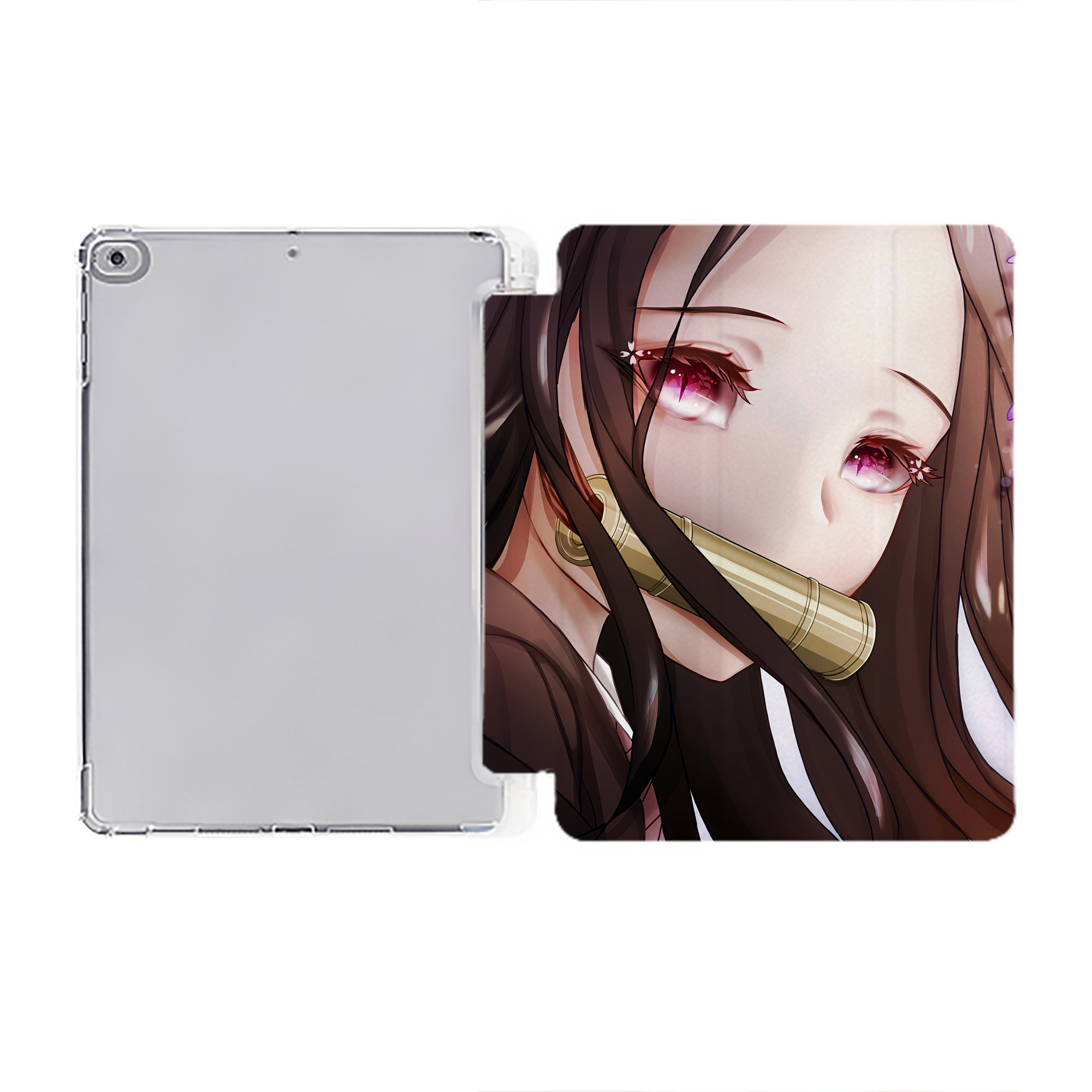 （画像用） 鬼滅の刃（きめつのやいば）竈門 禰󠄀豆子／かまど ねずこ Kamado Nezuko IPad ケース ペン収納付き 三つ折りスタンド PUレザー×シリコン 対応機種9.5/10.5/10.9インチ